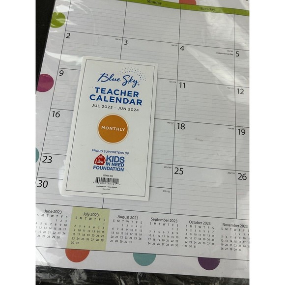 2023-2024 Blue Sky Teacher Dots 22" x 17" Academic Monthly Desk Pad Calendar - Picture 5 of 5